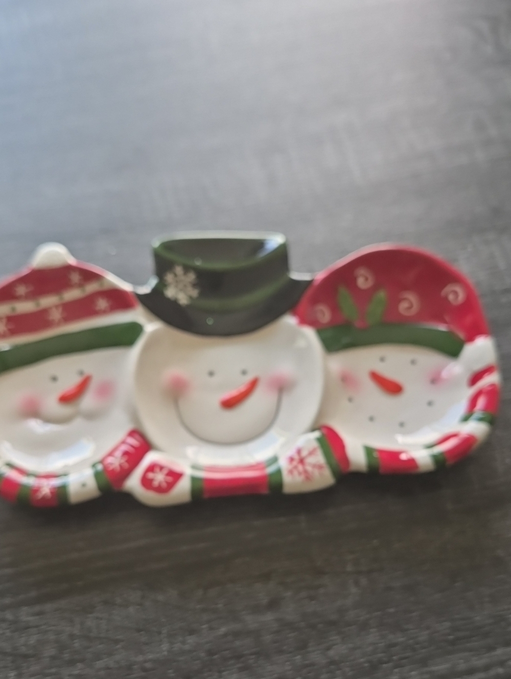 Festive Snowman Triple Snack Dish - Red, Green & White